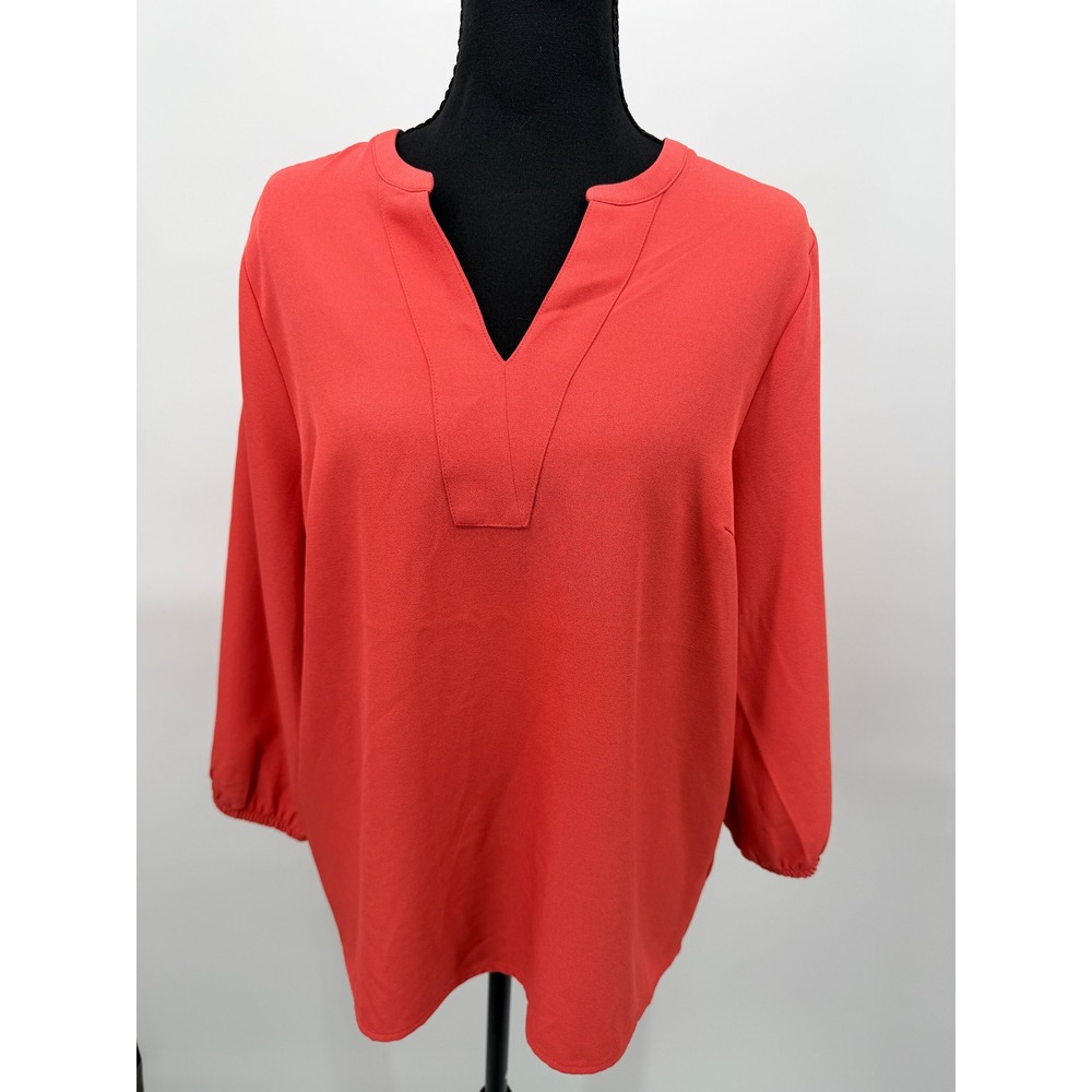 Mercer + Mettle Blouse Women M Coral Excellent Split Neck 3/4 Sleeve MM2011
